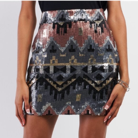 Sugarlips Dresses & Skirts - Sequined Tribal Pattern Mini Skirt